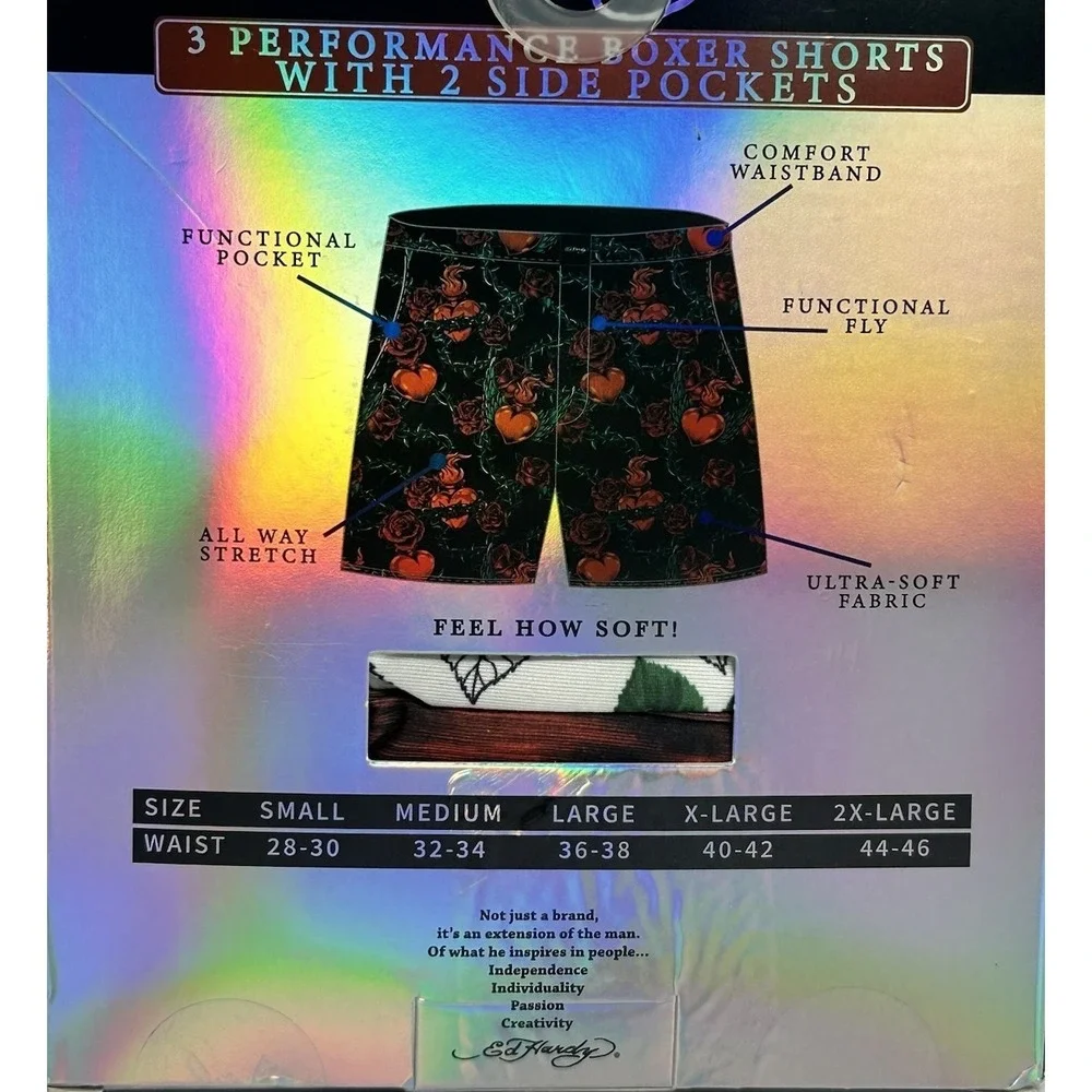 Ed Hardy 4 Pack Boxer Briefs Men's Large 36-38 Skull Dragon Rose Performance NWT